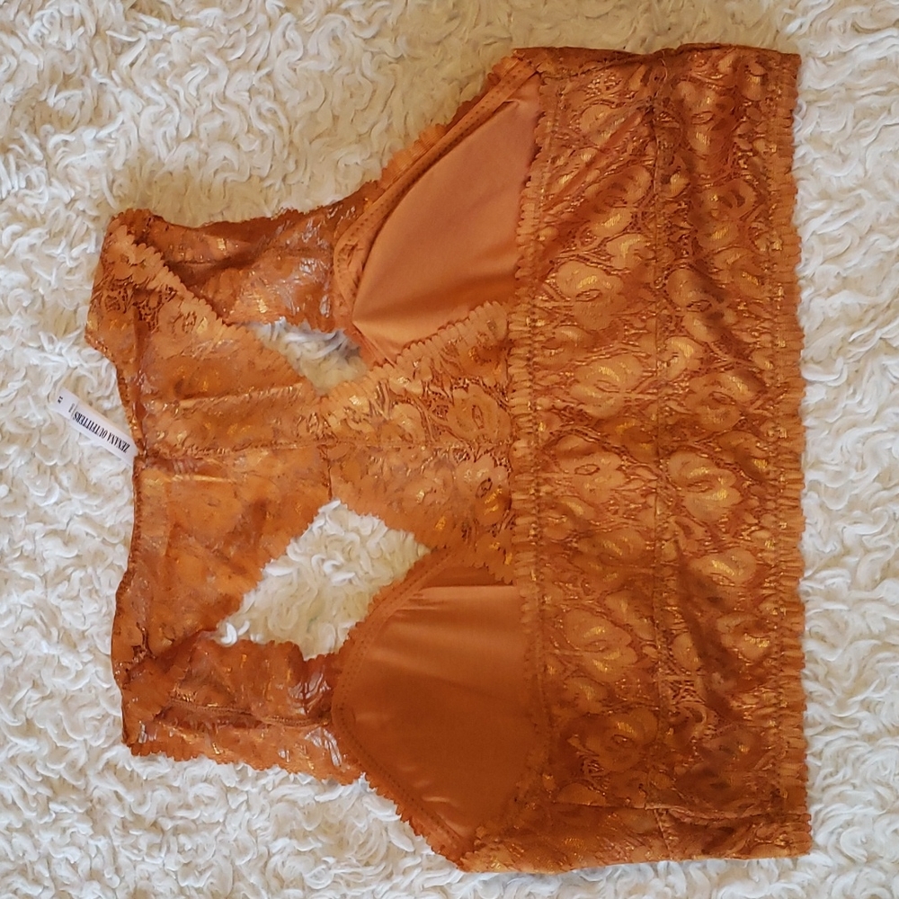 Stretch Lace Scalloped  Hourglass Racerback Bralette Golden Mustard 1X New - Picture 2 of 5